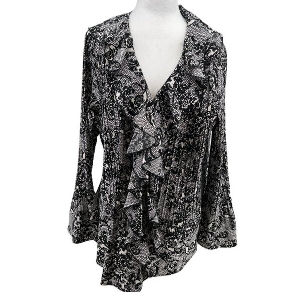 🖤Laura Plus Size 20 Floral Ruffle  long sleeve Blouse - Elegant & Flow - Picture 5 of 13